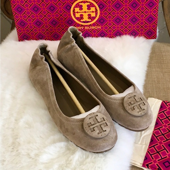 Tory Burch Minnie Suede Leather Travel Ballet Flat, Rocky Pebble - Picture 2 of 14